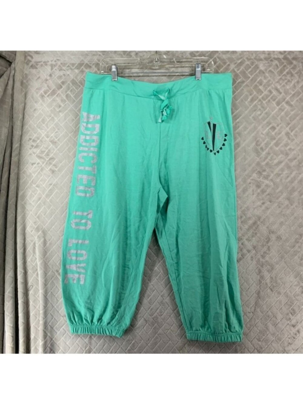 Thrill Sweatpants Womens 3X Teal Blue Cropped Jogger Y2K Spell Out Pull On